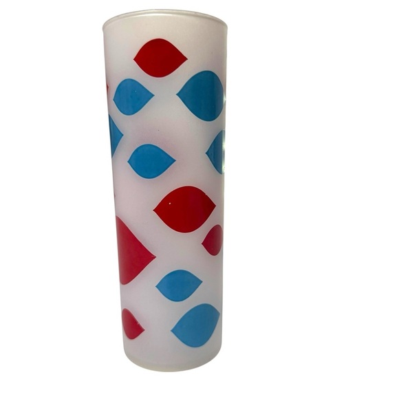Vintage Dairy Queen Frosted Glass Highball Tumbler Retro Red and Blue Pattern - Picture 4 of 8